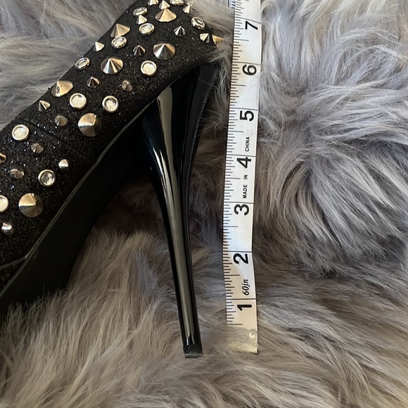 GOLDFISH Spiked and Studded Black Glitter Platform Heels size 9 - Picture 6 of 13